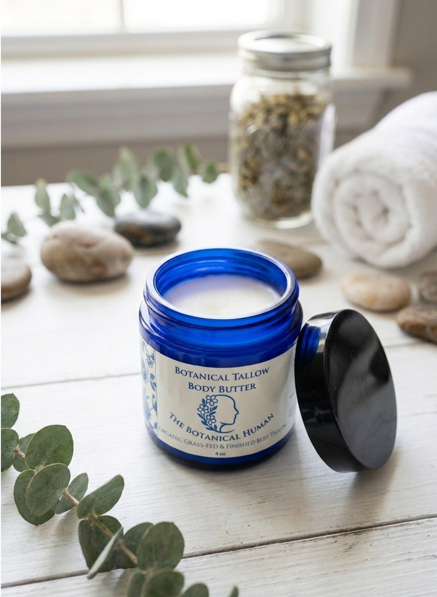 Grass-fed beef tallow body butter with frankincense and jojoba oil