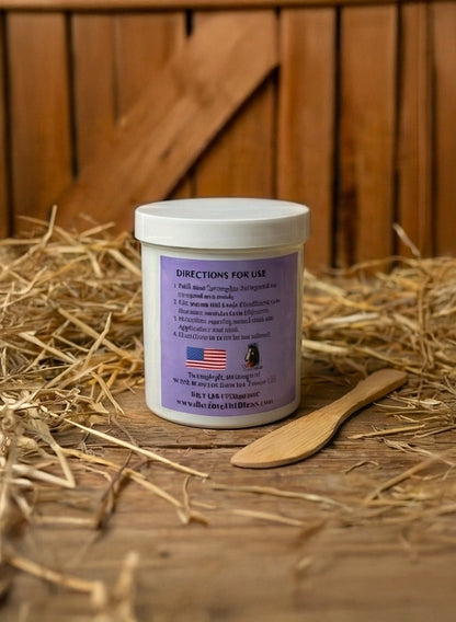 Botanical Blue Clay back label with directions for use — natural hoof packing clay